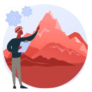 Illustration d'une personne pointant le sommet d'une montagne