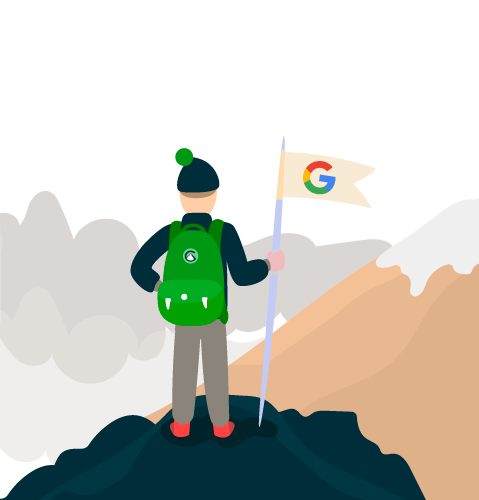 Illustration d'un personnage au sommet d'une montagne