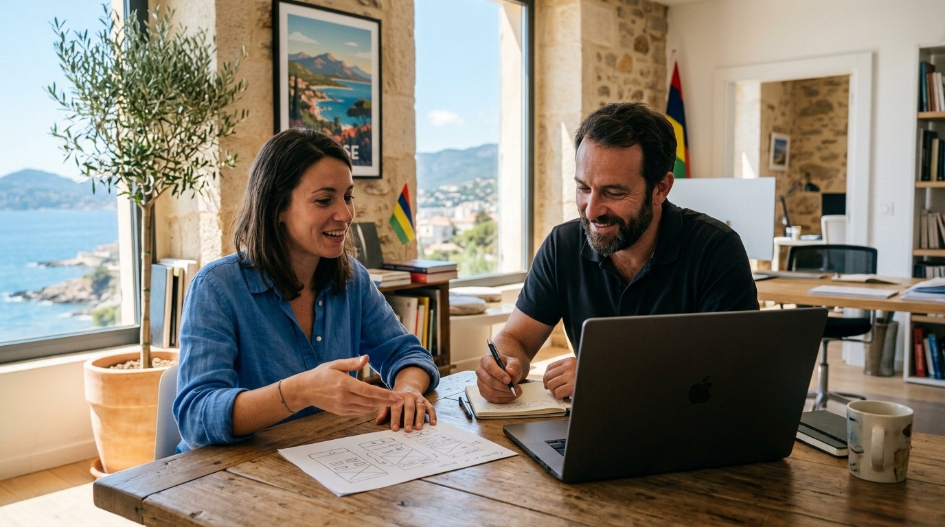 Réunion entre client et agence web locale en Corse pour création de site internet