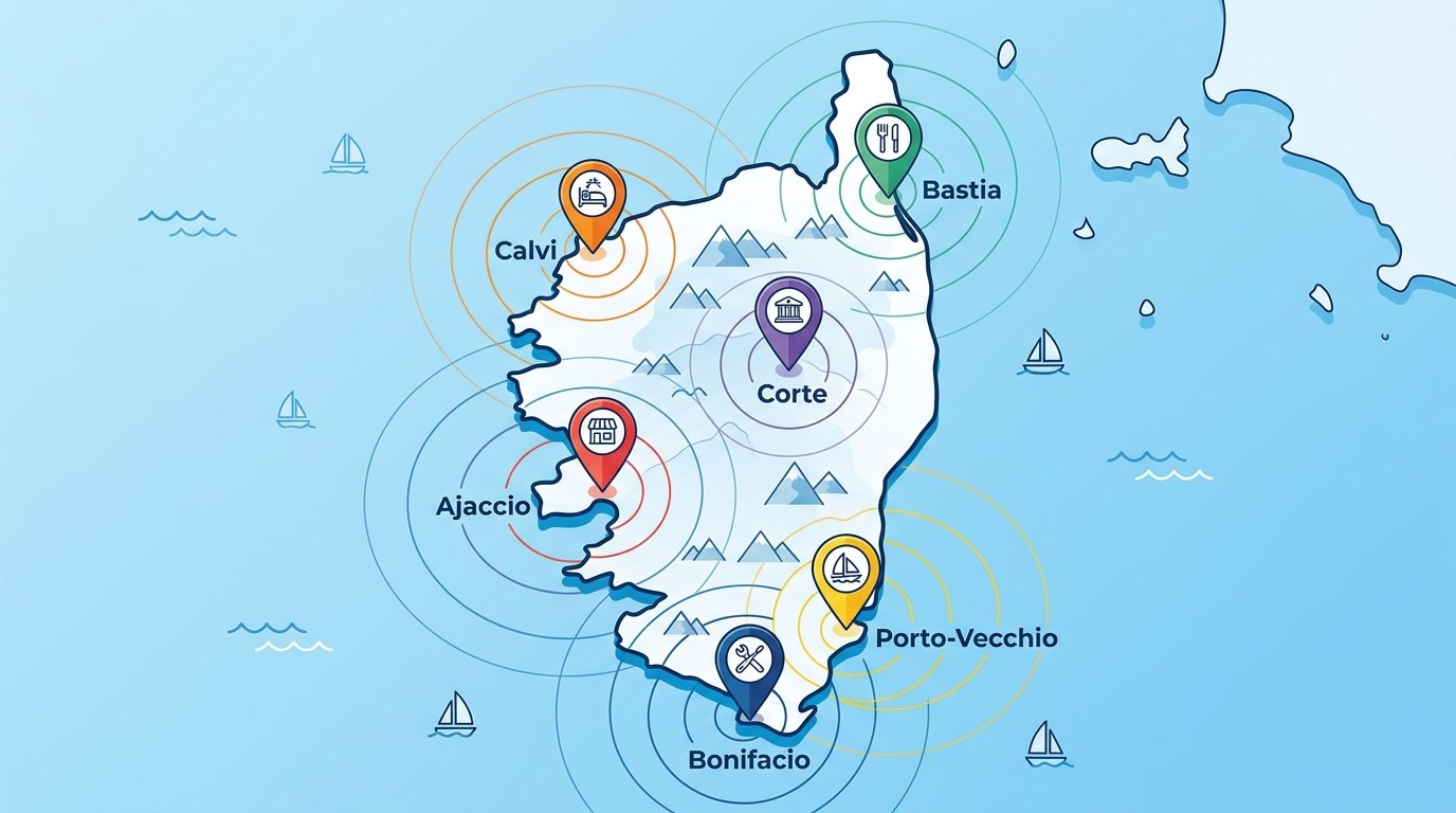 Carte de visibilité locale d'une entreprise en Corse sur Google Maps