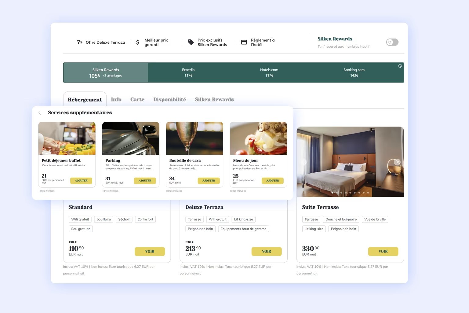 Interface d'un moteur de réservation directe intégré à un site de camping en Corse-du-Sud