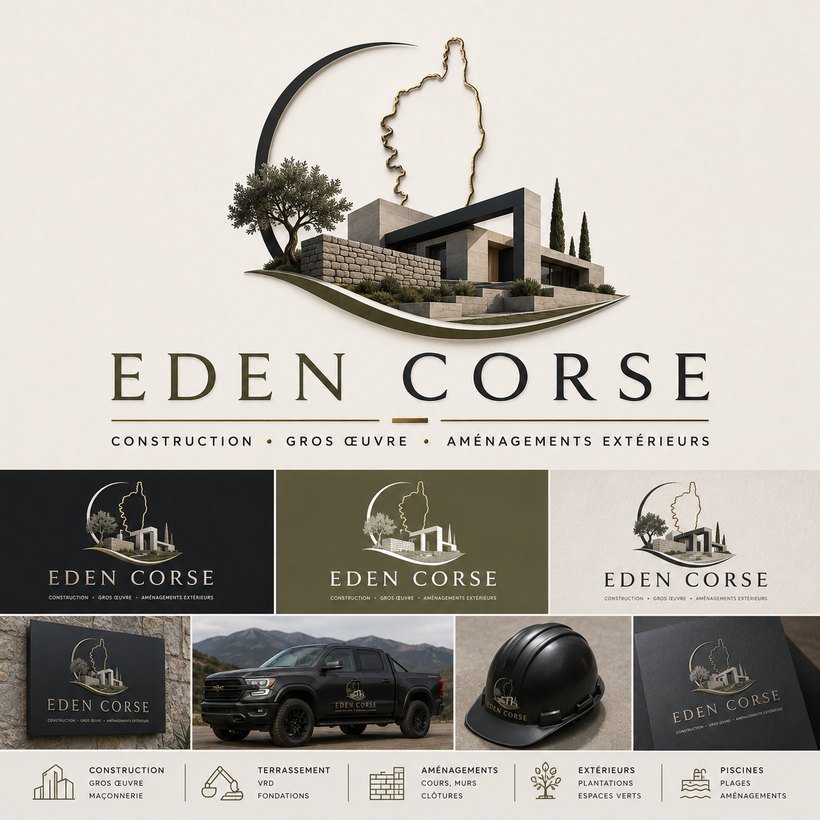 Planche de pr&eacute;sentation du logo Eden Corse fournie par le client