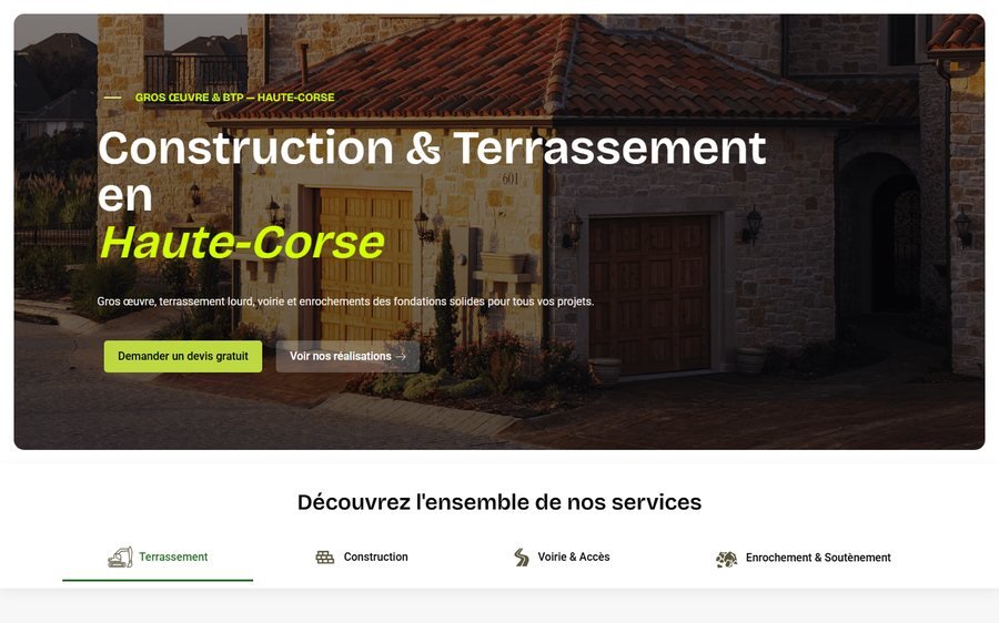 Page BTP du site Eden Corse