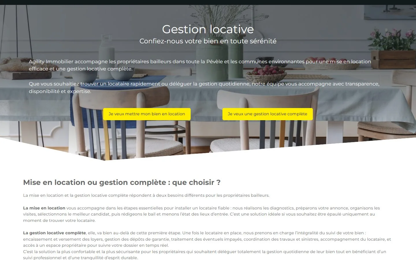 La page gestion locative d'agility-immobilier.fr, réalisée par Culmine