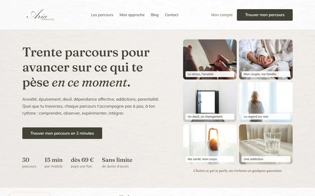 Le site aria-parcourspsy.fr, parcours de psychoéducation en ligne, réalisé par Culmine